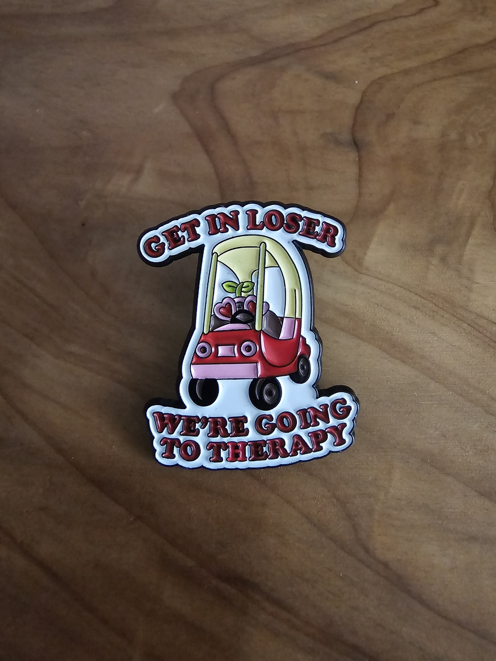Get In Loser Enamel Pin - Red Toy Car with Yellow Roof - Picture 2 of 3